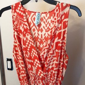 Coral/navy geometric design dress